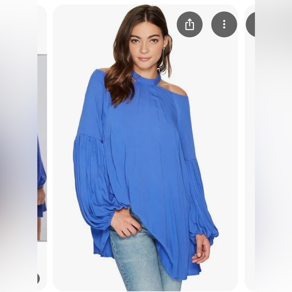 Free People Drift away cold shoulder boho blue dress/tunic sz XS or S - Picture 2 of 7